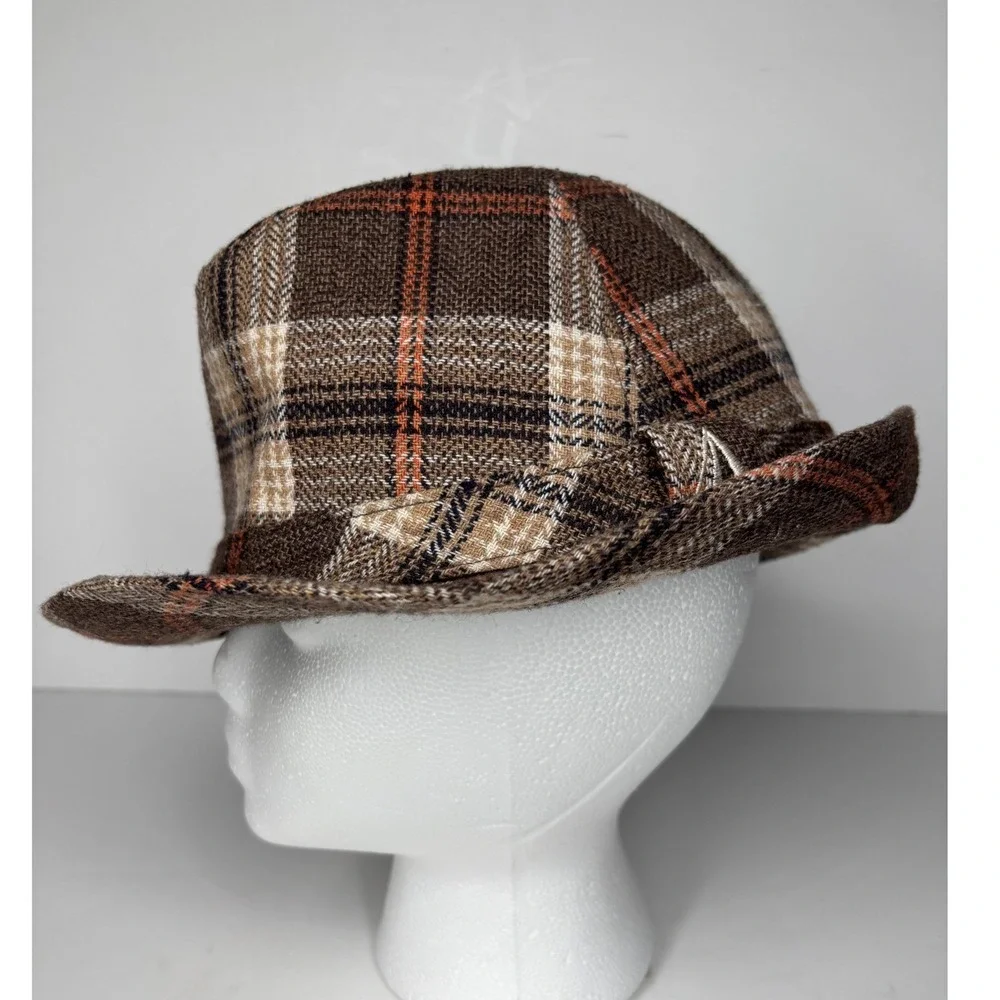 Volcom Fedora Hat Women S Brown Plaid Woven Stone Logo Trilby